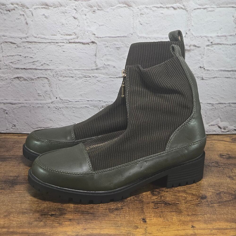 Yanco Maggie Women’s EU 37 Olive Green Leather Zip Chunky Ankle Boots SW21-151